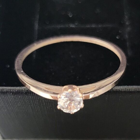 Women's Rose Gold IP Round Solitaire Promise Ring - Picture 2 of 5